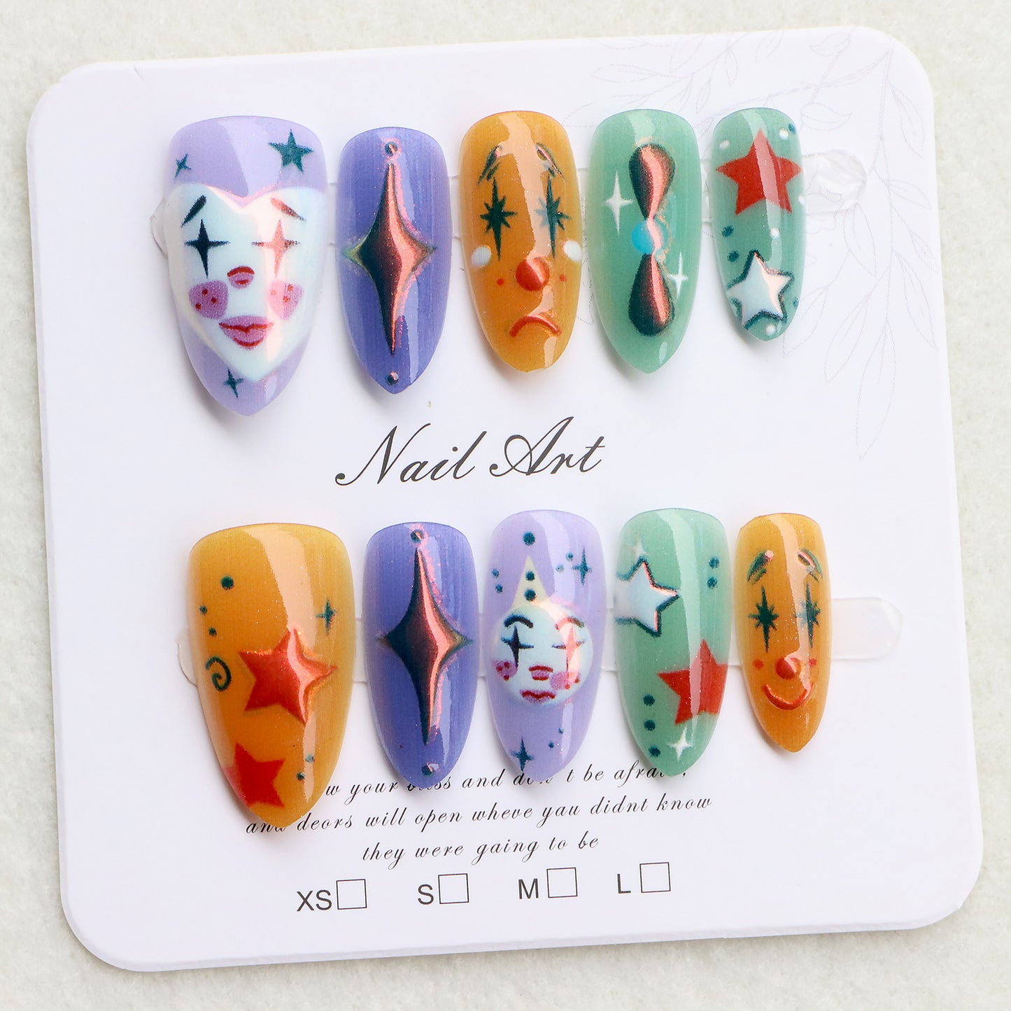 Whimsical Clown-Inspired Press-On Nail Art Set Acalora
