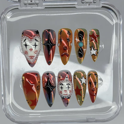 Whimsical Clown-Inspired Press-On Nail Art Set Acalora