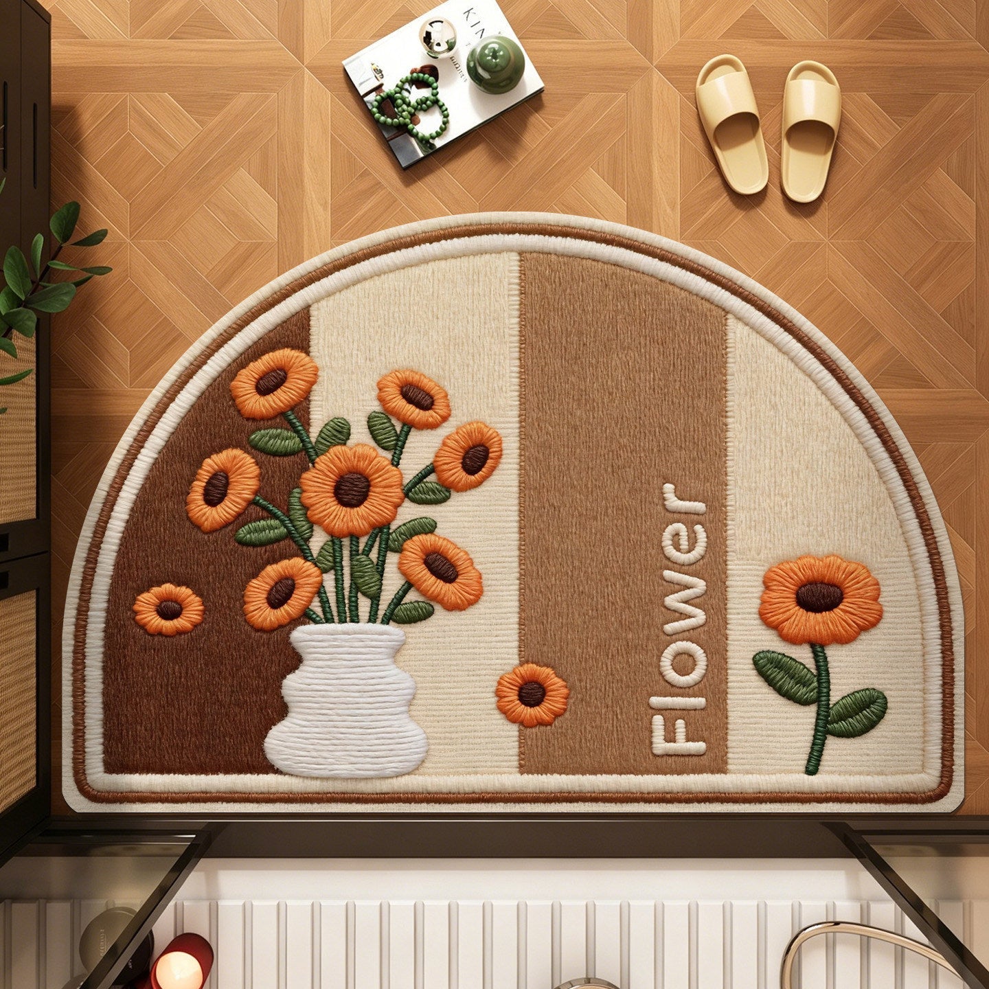 Cute Cat-Themed Half-Moon Area Rug