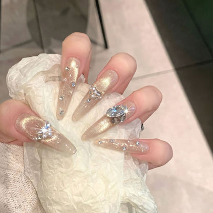 Elegant Stiletto Nail Art Set with Rhinestone and Glitter Detailing Acalora