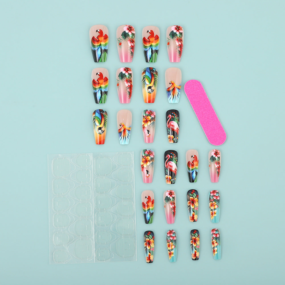Artificial Nails Set with Tropical Bird Design Acalora