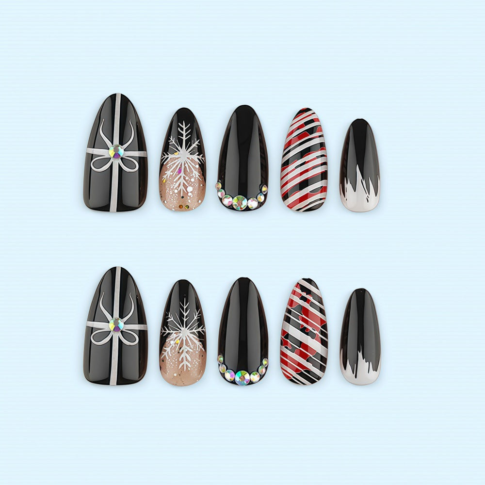 Artificial nail set with festive design and glitter accents Acalora