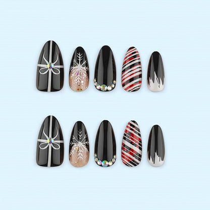 Artificial nail set with festive design and glitter accents Acalora