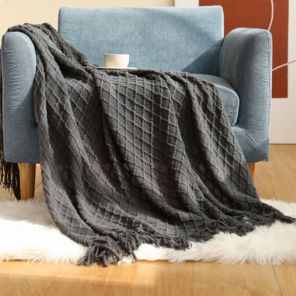 Cable Knit Fringe Throw Blanket