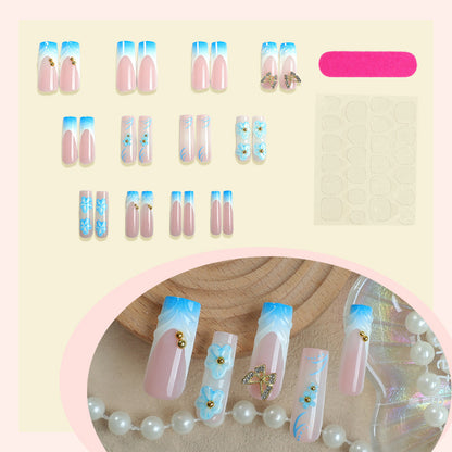 Artistic Press-On Nail Set with Floral and Butterfly Designs Acalora