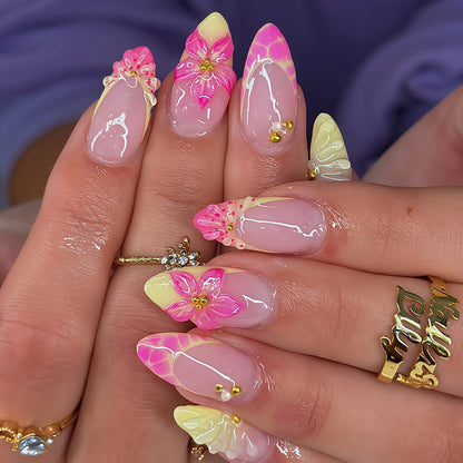 Floral Embellished Stiletto Nail Art Tips Acalora