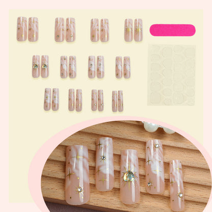 Artistic Press-On Nail Set with Floral and Gem Accents Acalora