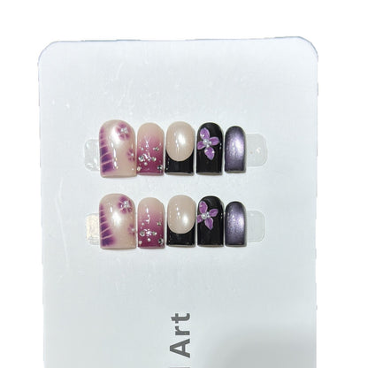 Decorative Press-On Nail Art Set with Floral and Gem Accents Acalora