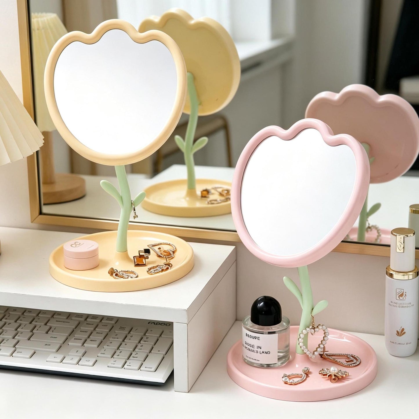 Floral-Themed Tabletop Vanity Mirror