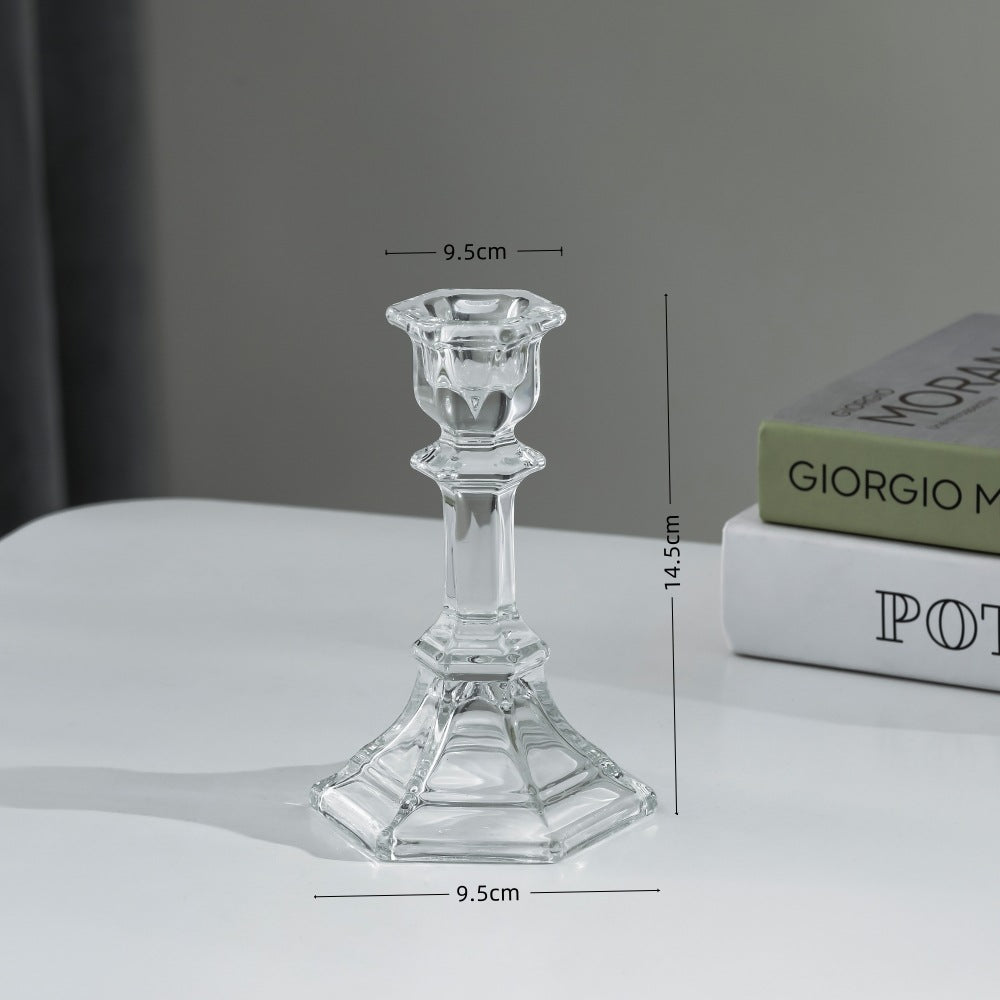 Pressed Crystal-Style Ribbed Glass Taper Candle Holder Acalora