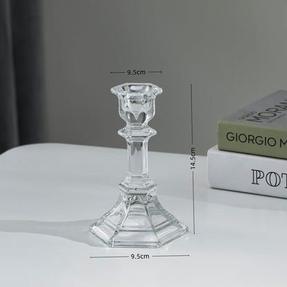 Pressed Crystal-Style Ribbed Glass Taper Candle Holder Acalora