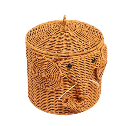 Elephant-Shaped Woven Storage Basket Acalora