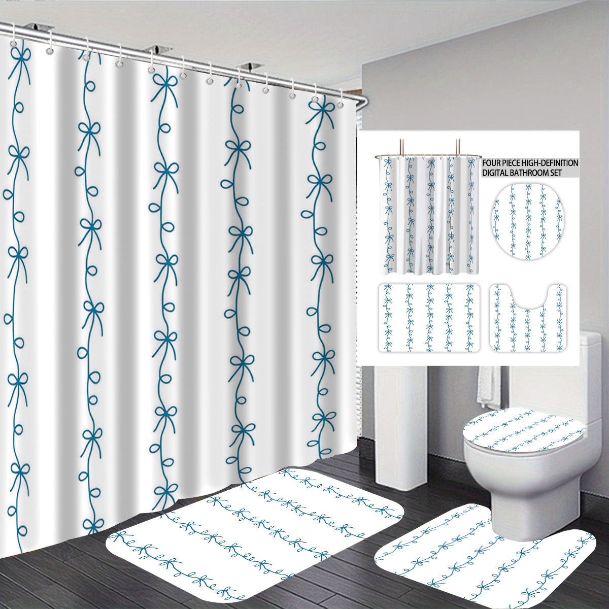 Digital Bow Pattern Bathroom Décor Set