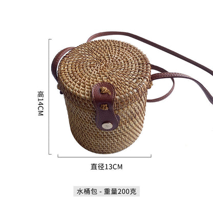 Women's round basket bag with unique ceramic detail Brehn