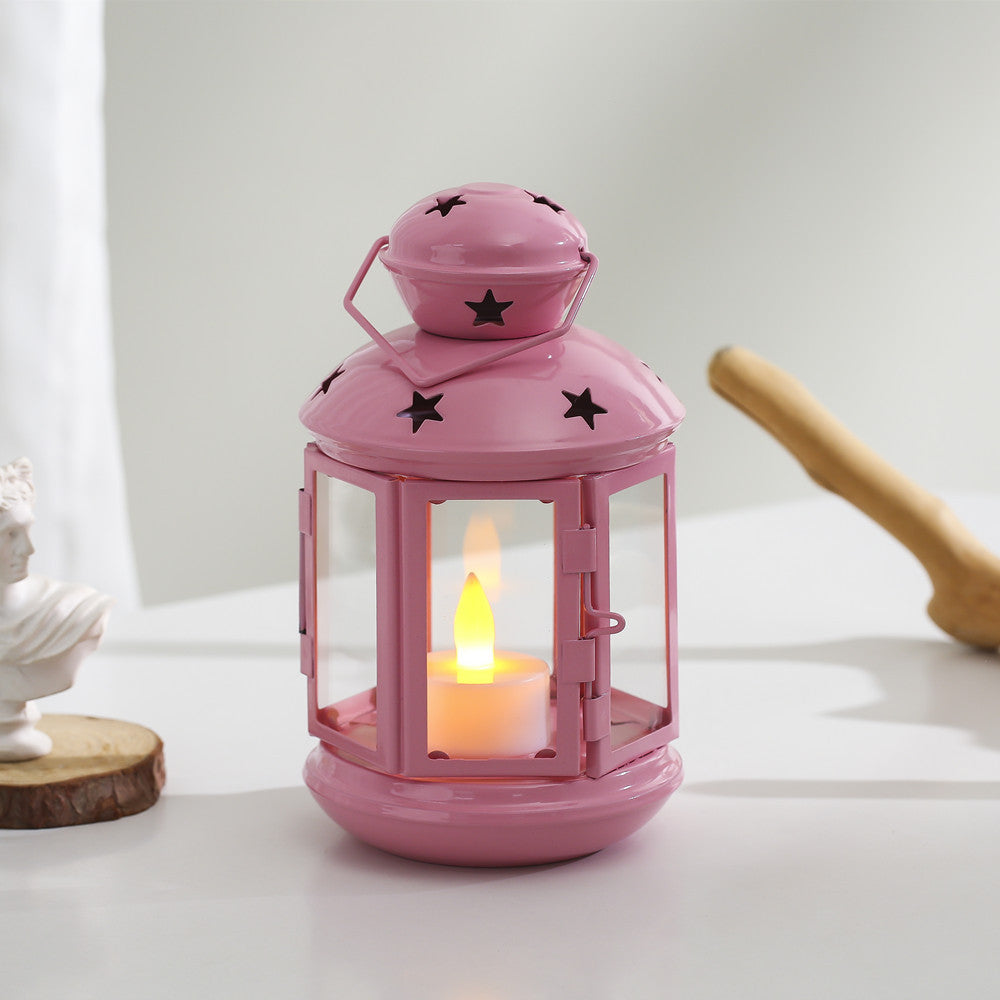 Decorative Star-Cut Glass Panel Metal Tea Light Lantern Acalora
