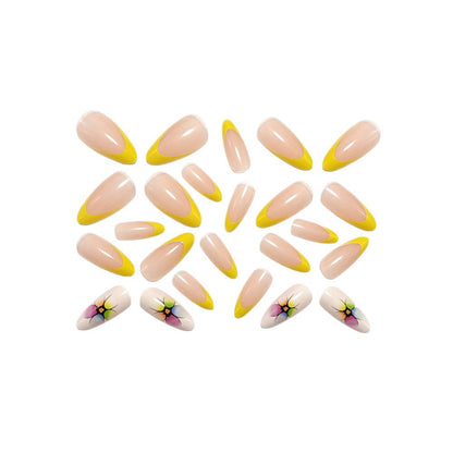 Artificial nails with colorful floral designs and striking color accents Acalora