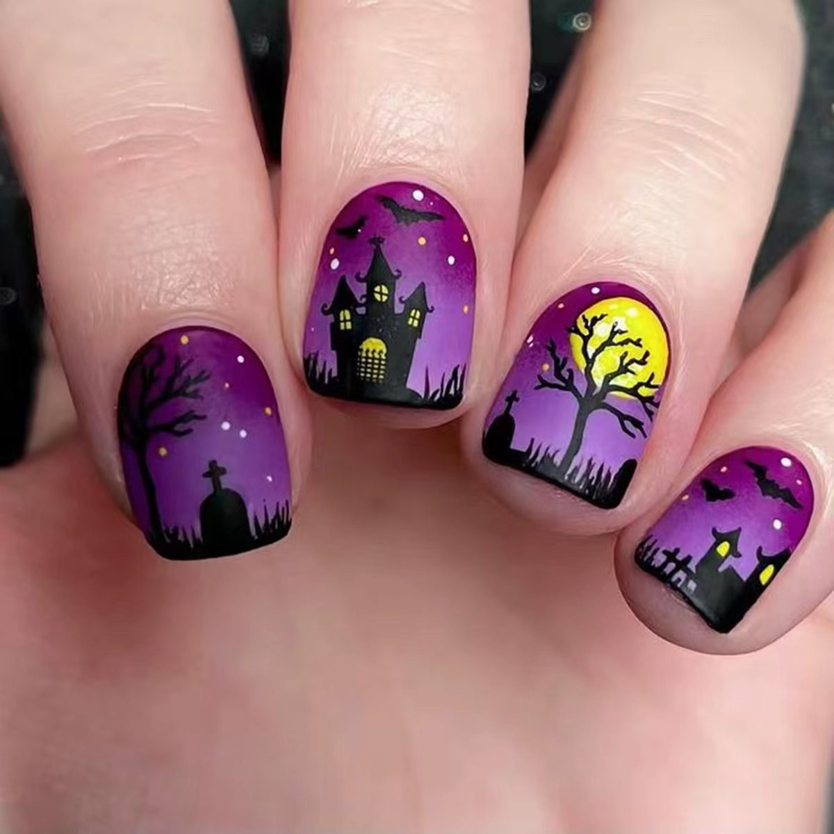 Artistic Halloween Scene Nail Art Acalora