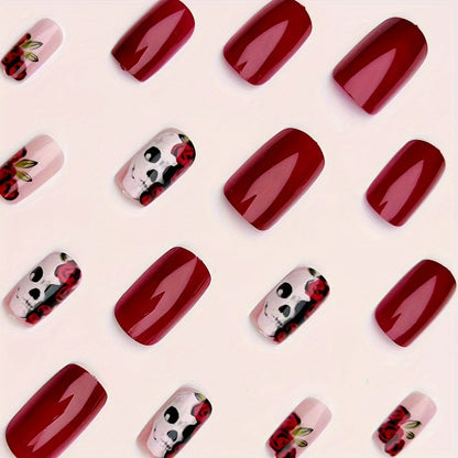 Artistic Skull and Rose Nail Art Acalora
