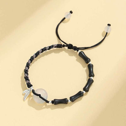 Adjustable Gemstone and Leaf Charm Bracelet Acalora
