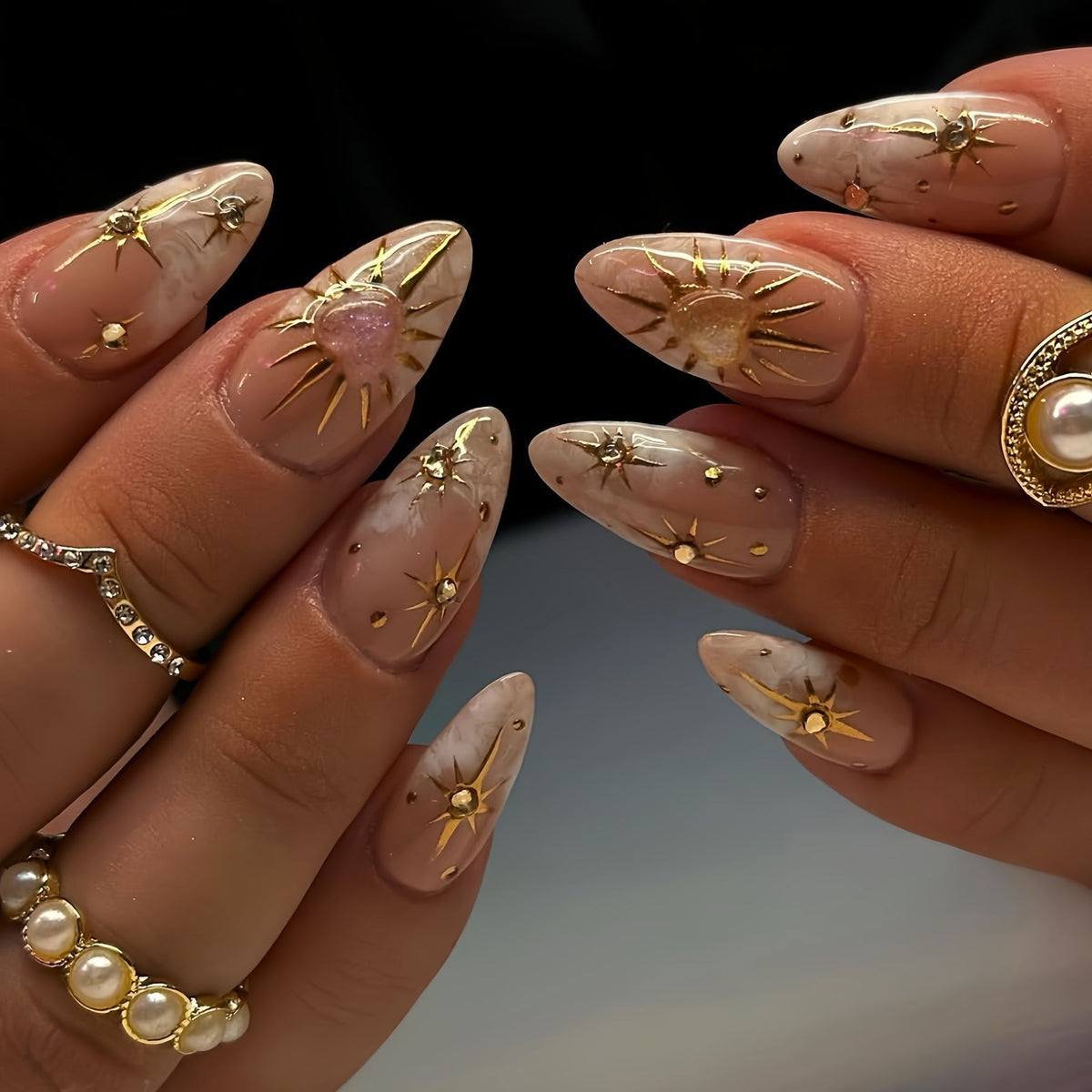 Decorative Star-Accented Press-On Nail Set Acalora