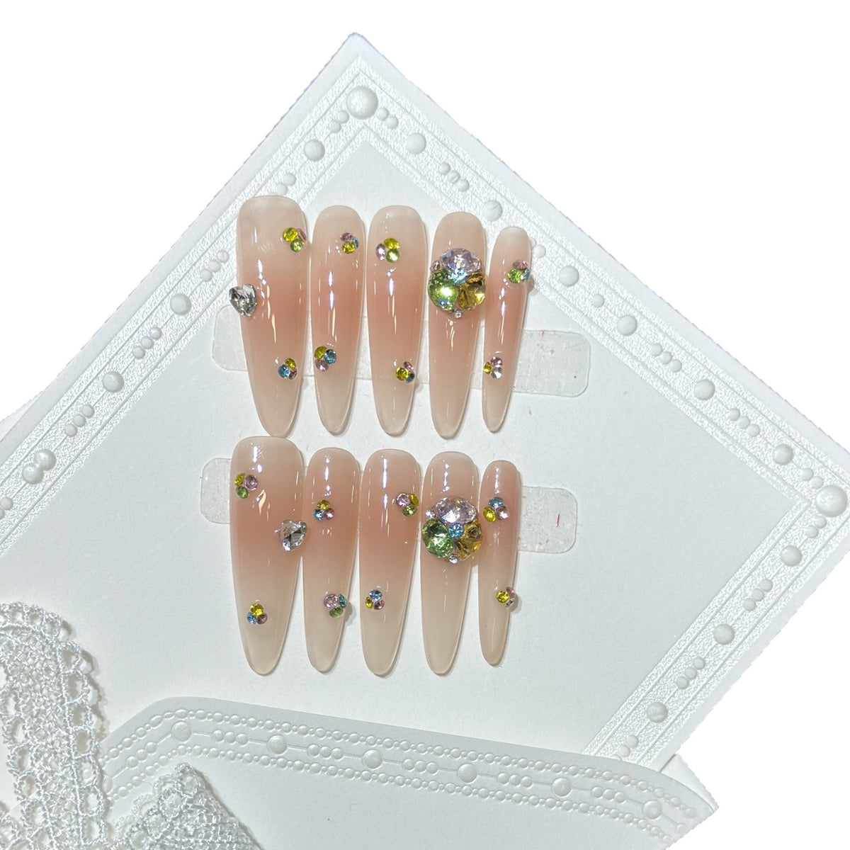 Glamorous Stiletto Press-On Nail Set with Colorful Gem Accents Acalora