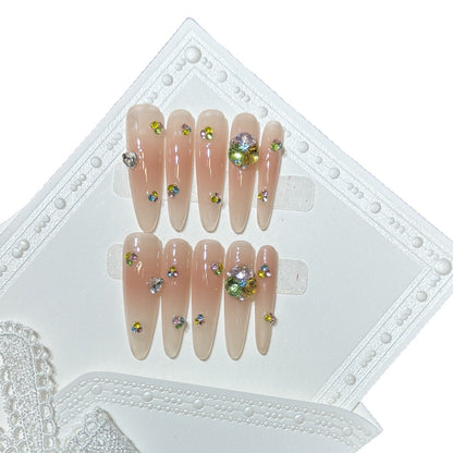 Glamorous Stiletto Press-On Nail Set with Colorful Gem Accents Acalora