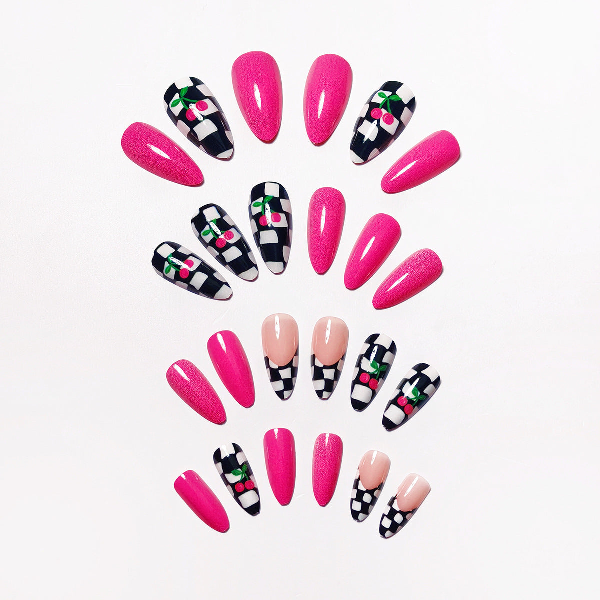Creative Checkerboard and Cherry Nail Art Acalora
