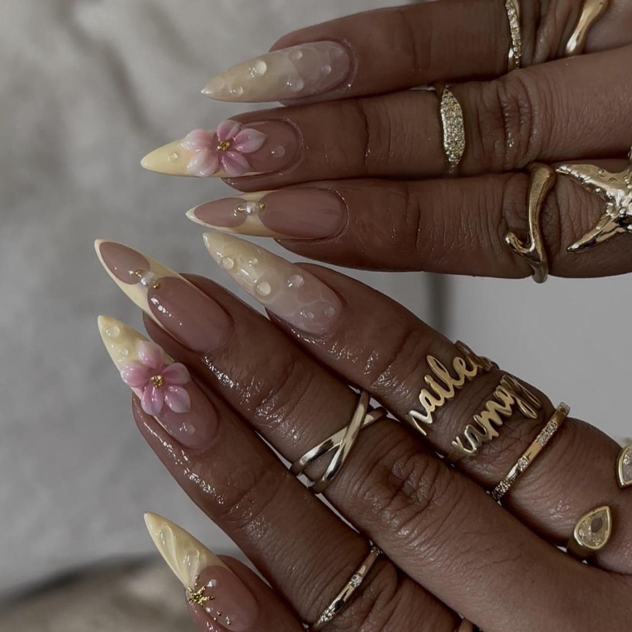 Artistic Floral Stiletto Nail Enhancements Acalora