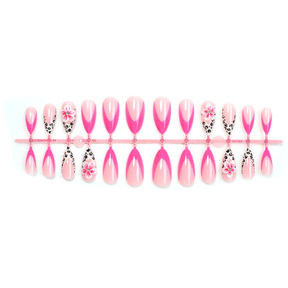 Floral and Leopard Print Press-On Nail Set Acalora