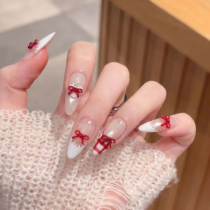 Decorative Stiletto Press-On Nail Set with Bow Accents Acalora