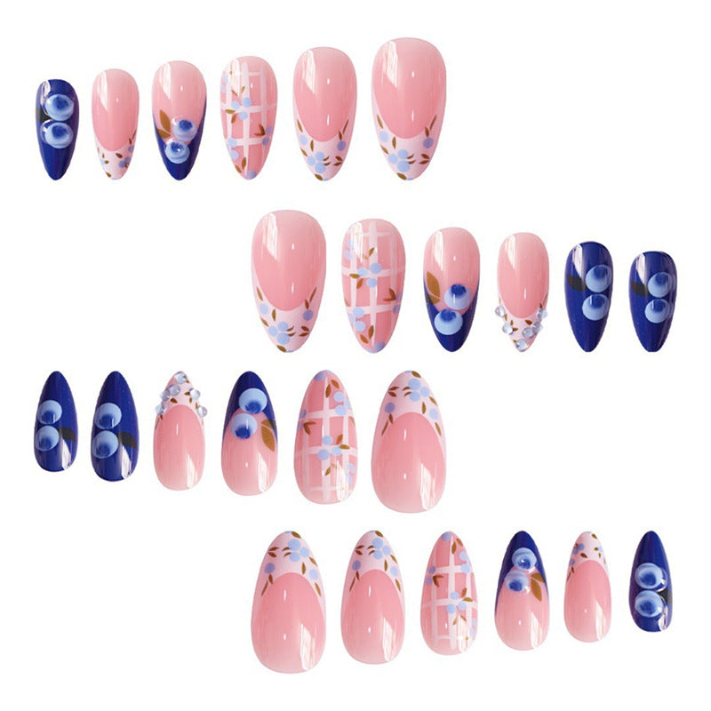 Artistic Press-On Nail Set with Floral Accents Acalora