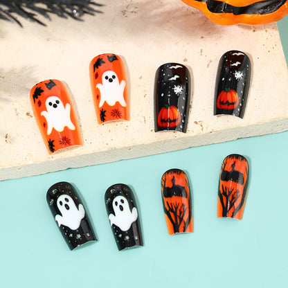 Creative Halloween Art Nails with Ghost and Pumpkin Design Acalora