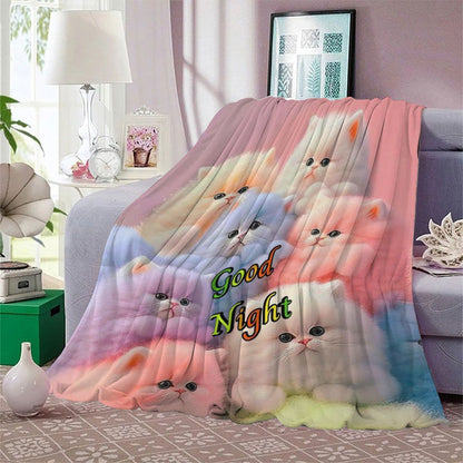 Plush Cat-Themed Fleece Blanket