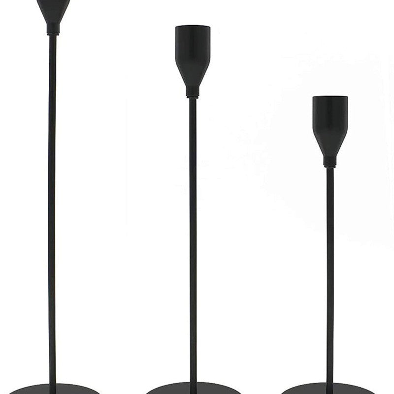 Modern Minimalist Taper Candle Holder Set with Polished Metal Finish Acalora