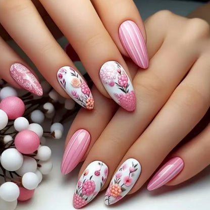 Artificial nail set with floral 3D decorations Acalora