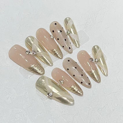 Luxury Press-On Nail Art Set with Elegant Metallic Accents Acalora