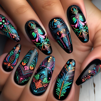 Artificial nails with glamorous glitter design and high gloss finish Acalora