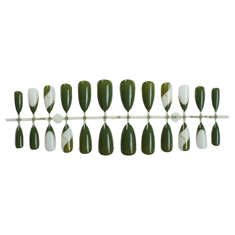 Artistic Press-On Nail Set with Elegant Geometric Design Acalora