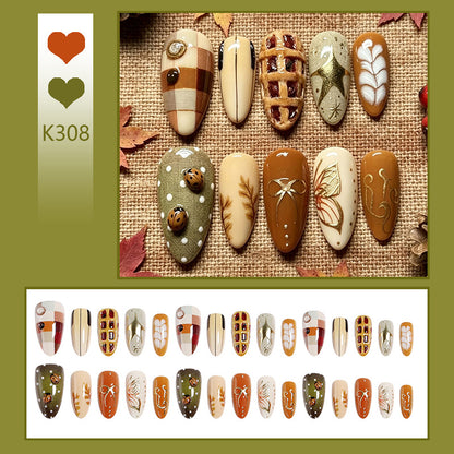 Artificial nail set with handcrafted botanical patterns and elegant accents Acalora