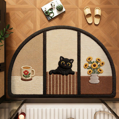 Cute Cat-Themed Half-Moon Area Rug