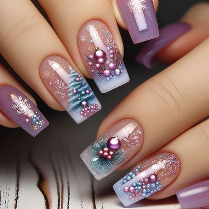 Artificial nails in festive winter design Acalora