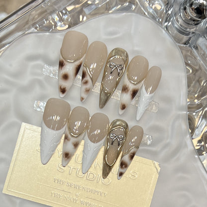 Decorative Stiletto Press-On Nail Art Set with Unique Design Elements Acalora