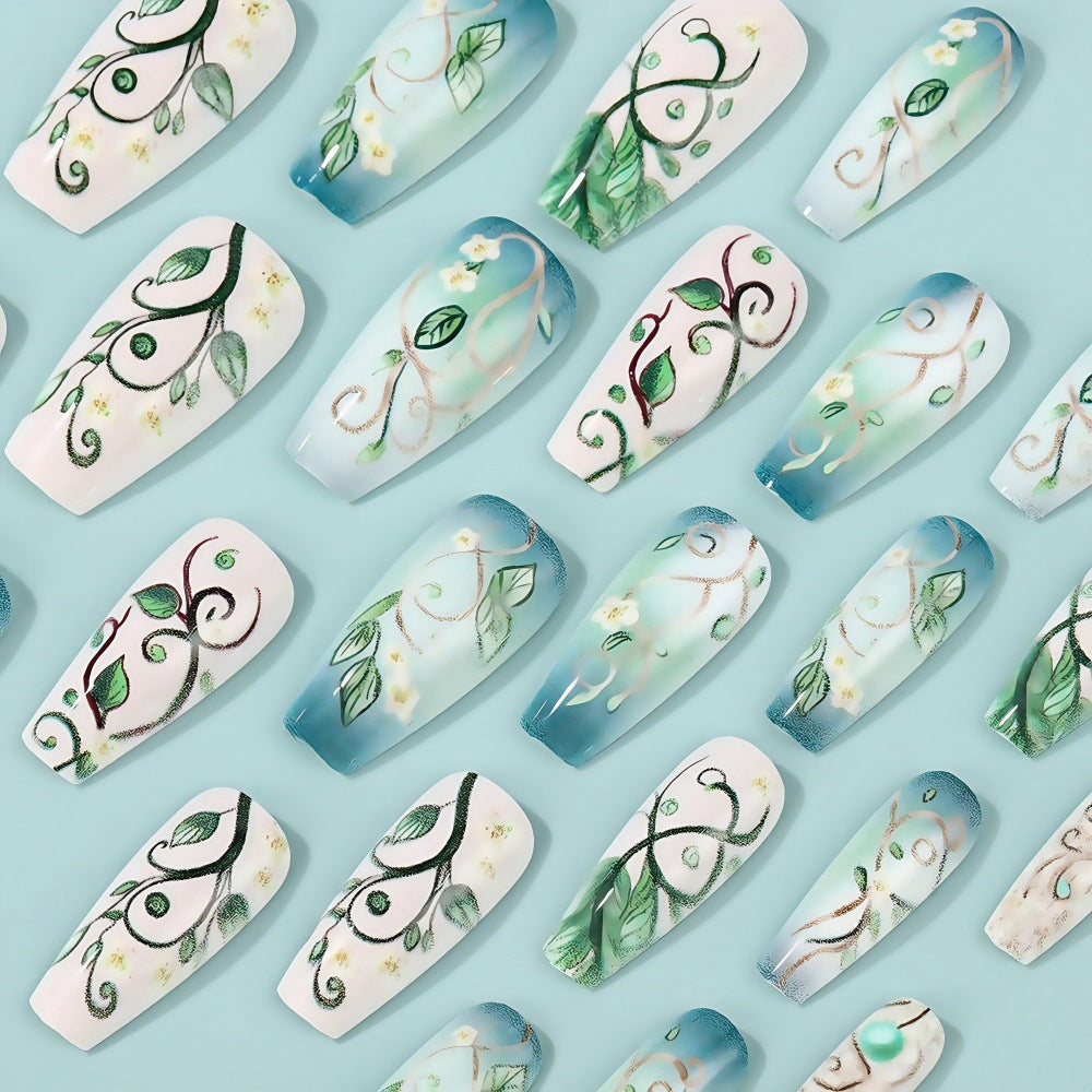 Artificial Nails Set with Floral Designs Acalora