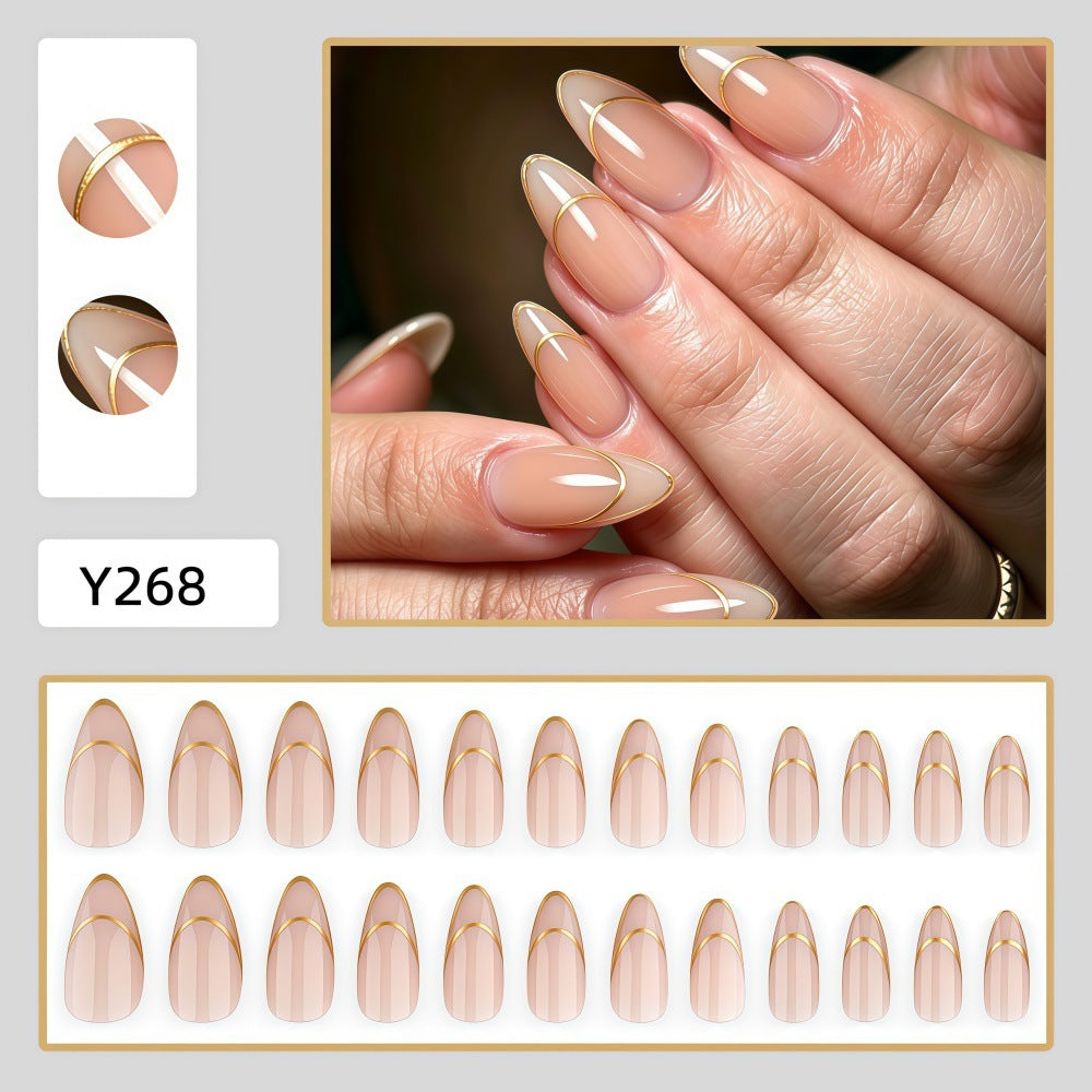 Artificial nails with elegant gold lines Acalora