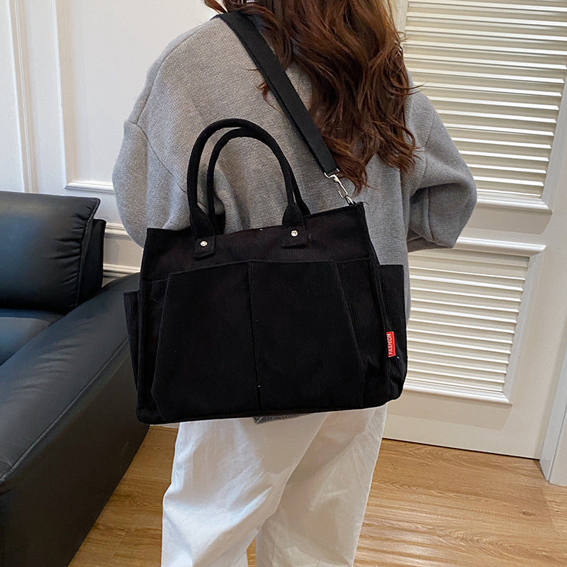 Corduroy Multi-Pocket Tote Bag Acalora