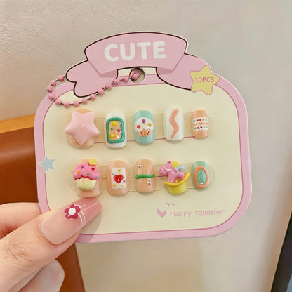 Playful artificial nail set with colorful designs Acalora