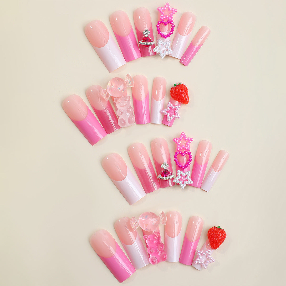 Decorative False Nail Art Set with 3D Embellishments Acalora