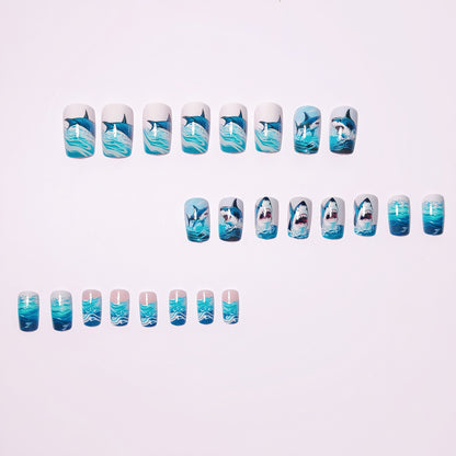 Shark-Inspired Artistic Gel Nail Art Acalora