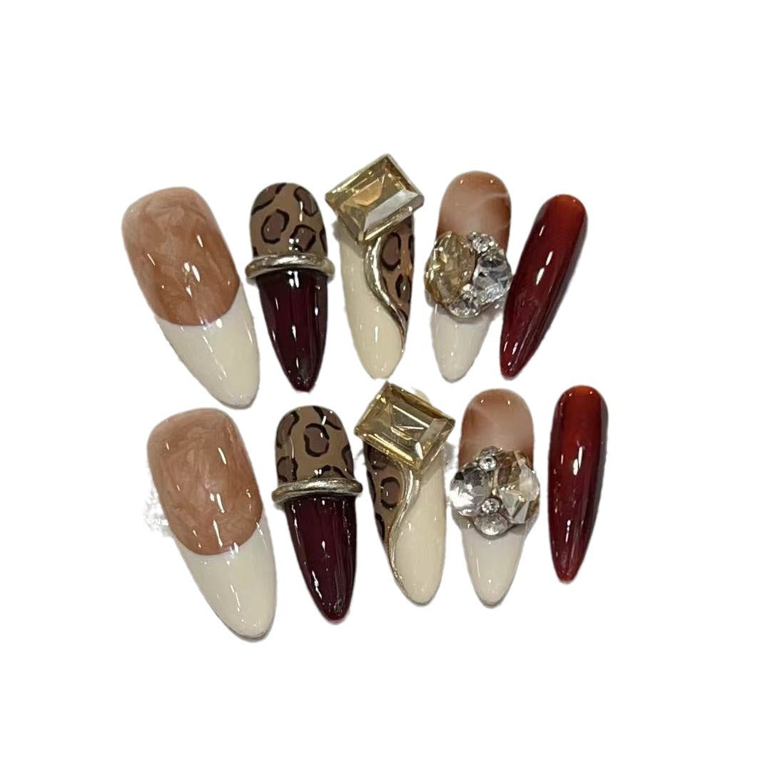 Stiletto Press-On Nail Art Set with Decorative Gem Accents Acalora
