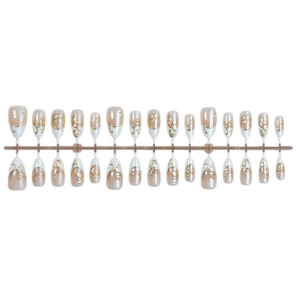 Elegant Press-On Nail Art Set with Decorative Gold Accents Acalora